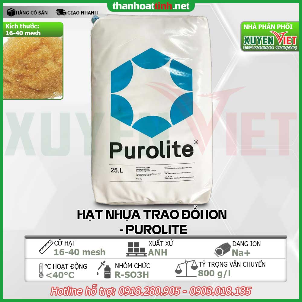 Hạt nhựa Cation Purolite C100E làm mềm nước cứng lò hơi